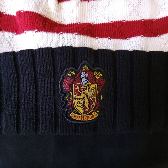 Gryffindor Harry Potter Red Winter Embroidered Striped pom pom Beanie Knit Hat - Picture 2 of 4